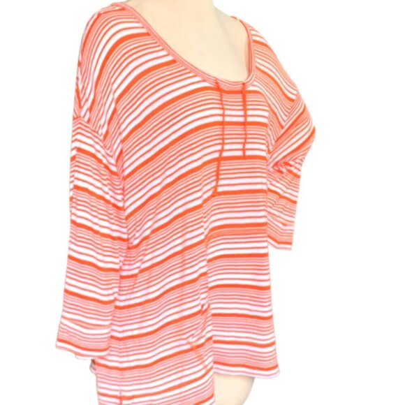 Sejour Stretch Knit Striped Top Plus Sz 3X Orange & White #112B - Picture 2 of 7